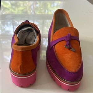 Italian Girotti Milano Vibrant Orange and Purple Women's Loafers with Pink Soles